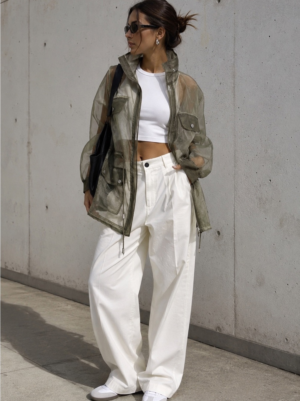 SFW Olive Sheer Organza Hooded Utility Parka Jacket XS Lightweight